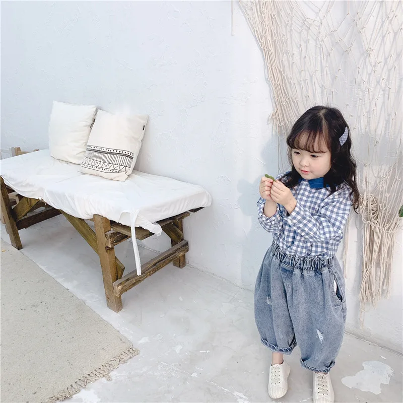 Весна 2020 детская одежда для маленьких девочек корейские рубашки в клетку с
