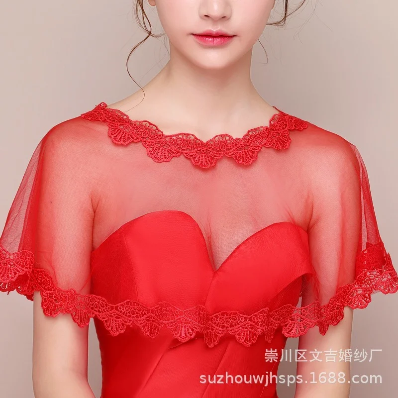 

Шали Женские свадебные кружевные с аппликацией, накидка Болеро цвета шампанского Красного цвета, свадебные накидки и шали для невесты