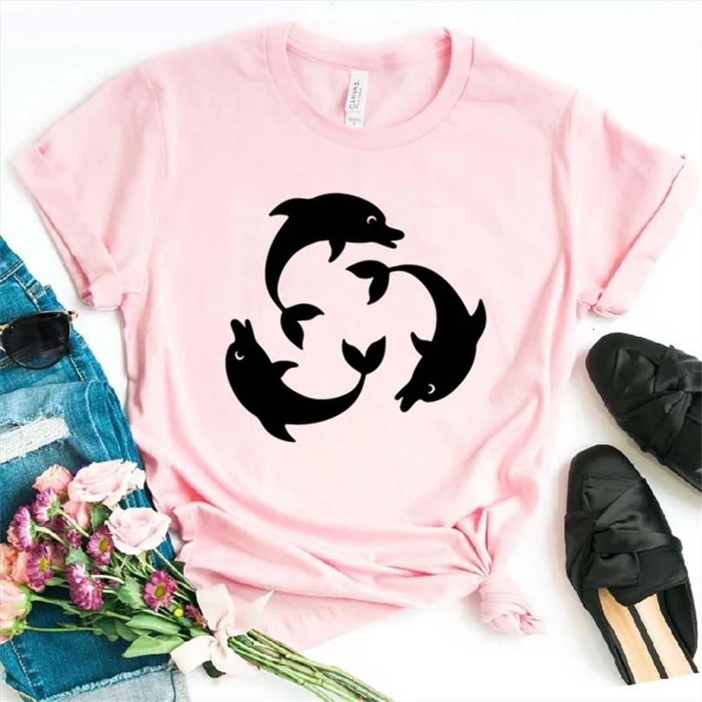 

love Dolphin Women tshirt Casual Funny t shirt Gift For Lady Yong Girl Top