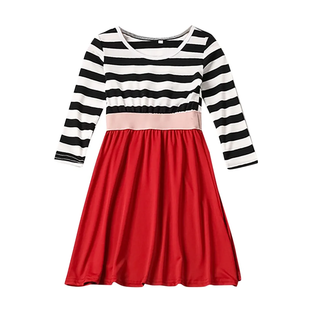 Платье для мамы и дочки повседневное зимнее платье в полоску с длинными рукавами
