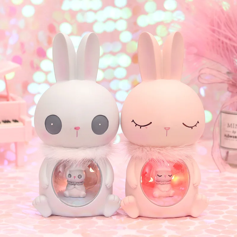 Мультяшный милый кролик светодиодный ночник из смолы в виде кролика для спальни