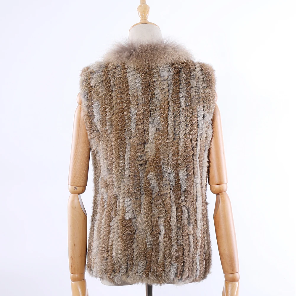 SUPPEV&STTDIO 2020 New Women's Genuine Rabbit Fur Knitted Raccoon Fur Collar Vest Vests Real Fur Sleeveless Gilets Wholesale