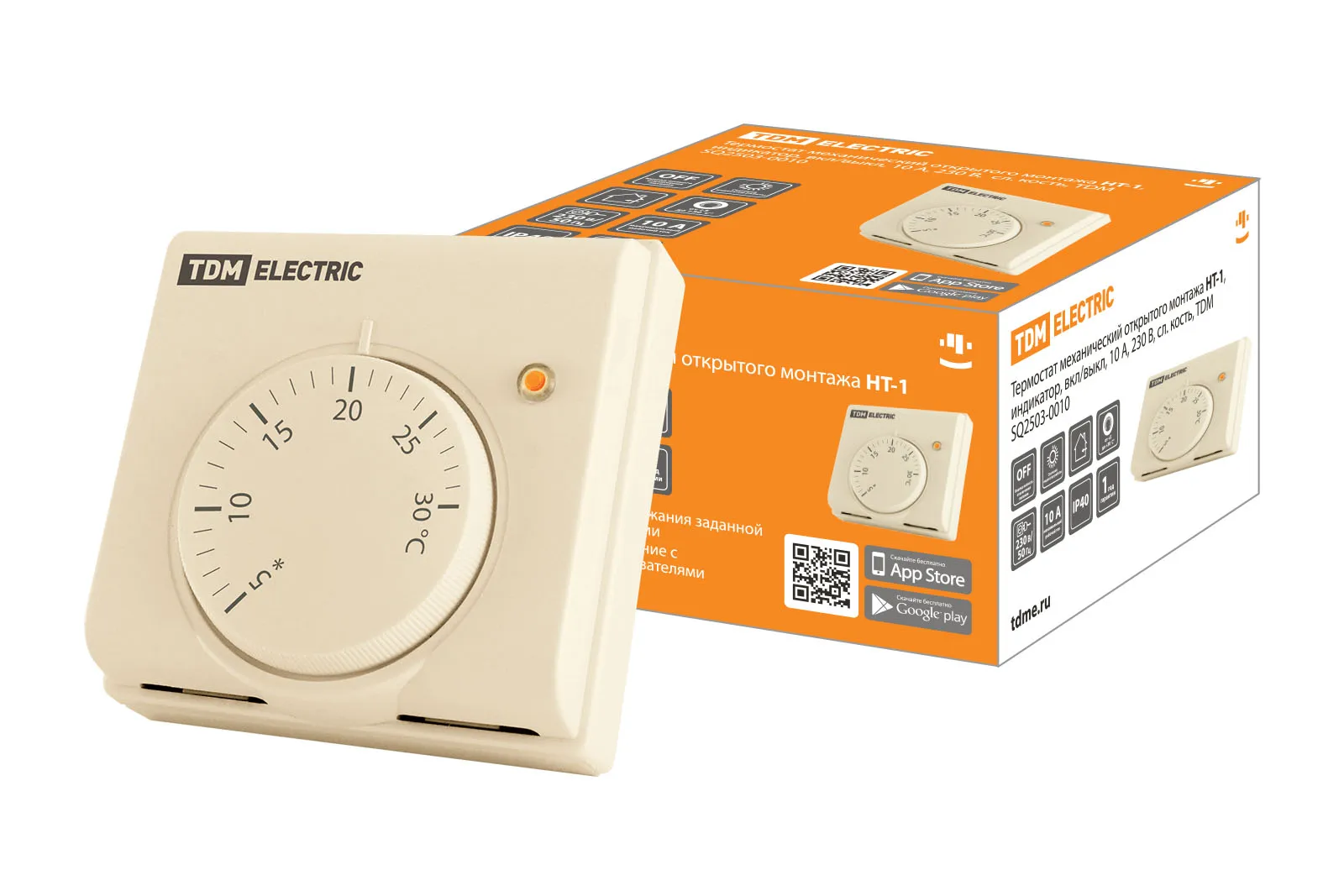 Термостат механический открытого монтажа НТ-1 индикатор вкл/выкл 10 А 230 В сл. кость