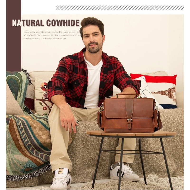 

Briefcase for Men Leather Handbag Satchel Business Shoulder Vintage Messenger Casual Bags