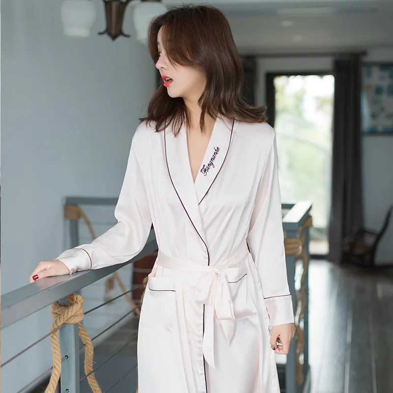 Женские халаты для сна ночные рубашки с длинным рукавом однотонные кимоно халат