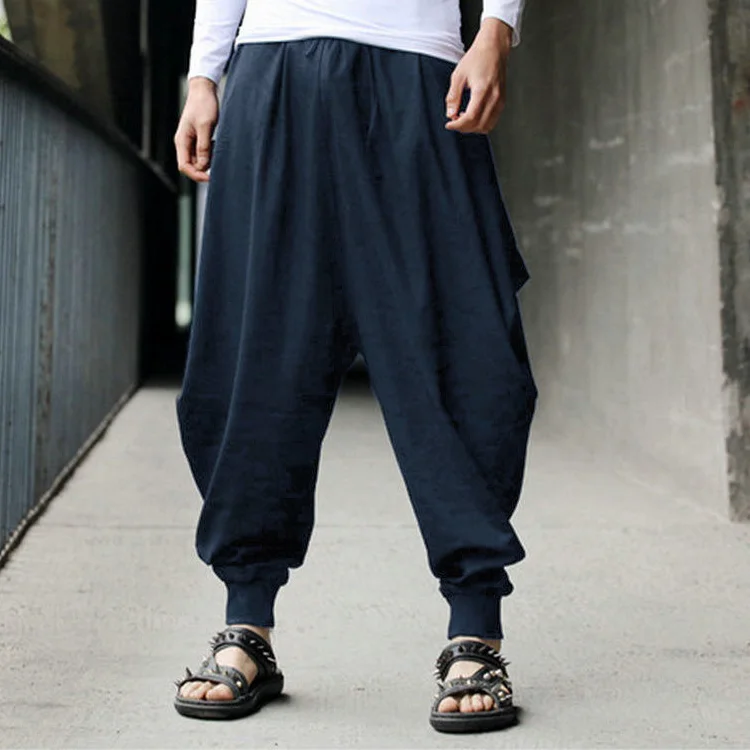 

New 2021 Cotton Harem Pants Men Japanese Loose Joggers Trousers Mans Cross-pants Wide Leg Baggy Pants Men