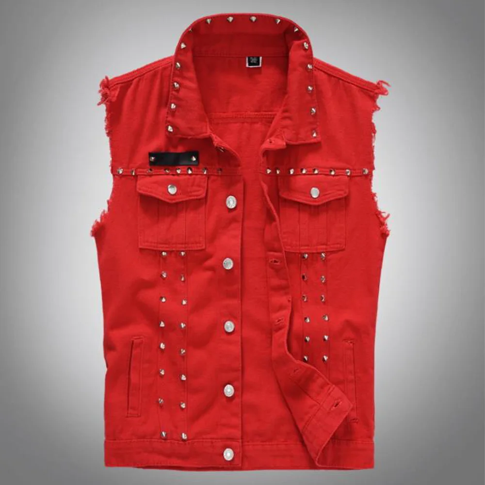 Мужской джинсовый жилет 2021 джинсы с заклепками в стиле хип-хоп джинсовые пальто