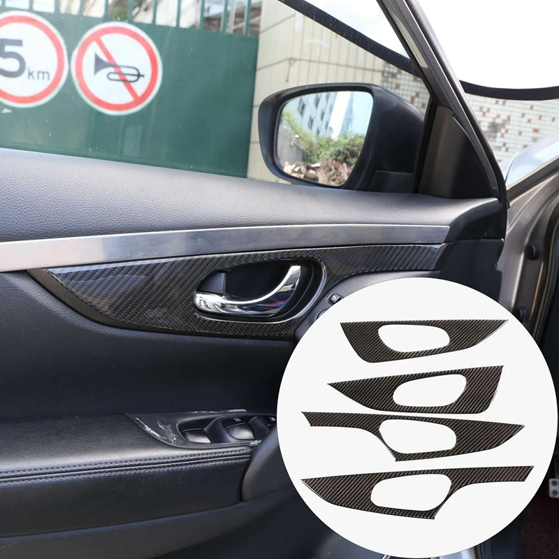 

4Pcs Carbon Fiber ABS Interior Door Handle Panel Cover Trim Decoration Stickers for Nissan X-Trail 2014-2018