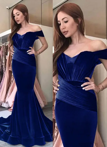 2020 New Velvet Mermaid Prom Dresses Sweetheart Off Shoulder Purple Evening Gowns Women Party Dress vestidos formales | Свадьбы и