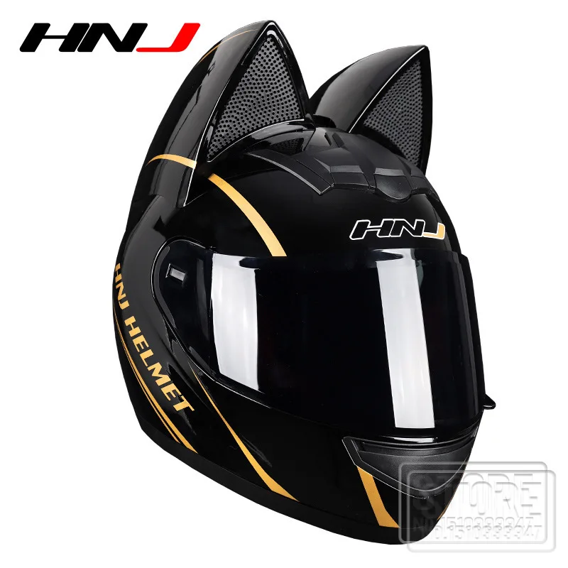 

Шлем мотоциклетный со съемными кошачьими ушками, дышащий, на все лицо