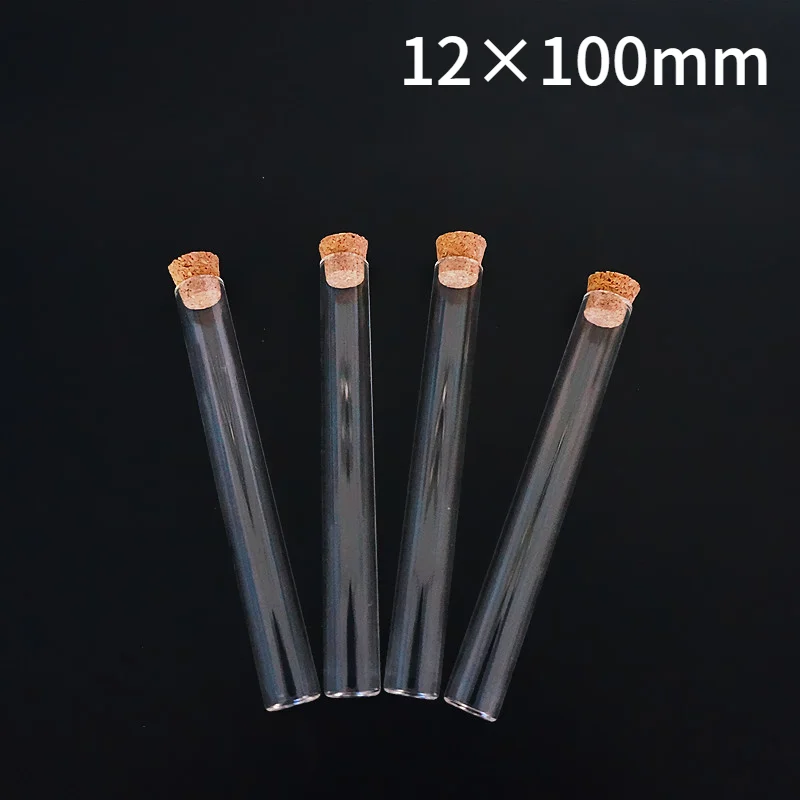 

50pcs/lot Lab 12x100mm Lab Transparent Flat Bottom Glass Test Tubes With Cork Wooden Stoppers for Laboratory Container