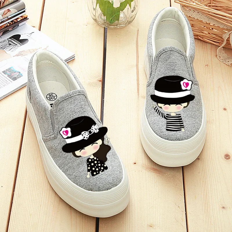 Туфли женские холщовые на платформе с ручной росписью без застежки белые