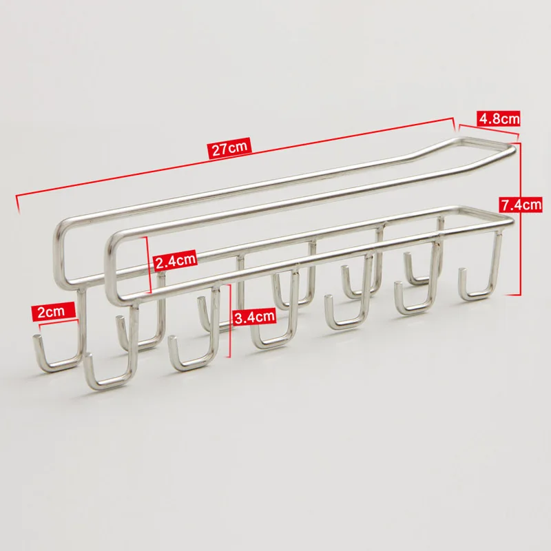 

12 Hooks Double-Row Stainless Storage Shelf Multi-function Card Clip Type Hanging Drain Rack Free Punching Seamless Storage Hook