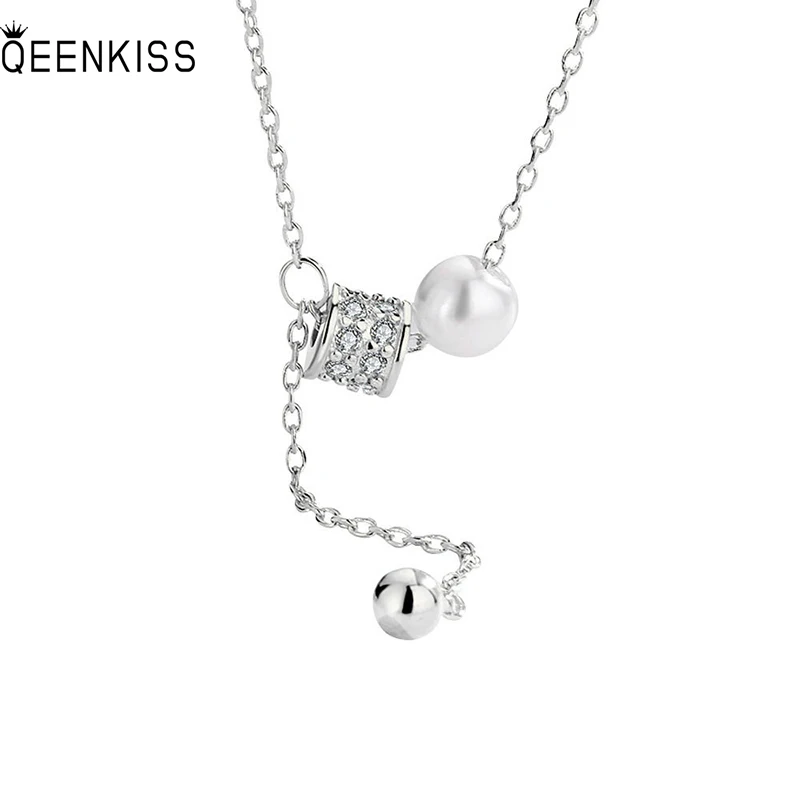

QUEENKISS NC695 Jewelry Wholesale Fashion Lady Girl Birthday Wedding Gift Round AAA Zircon 18KT Gold White Gold Pendant Necklace