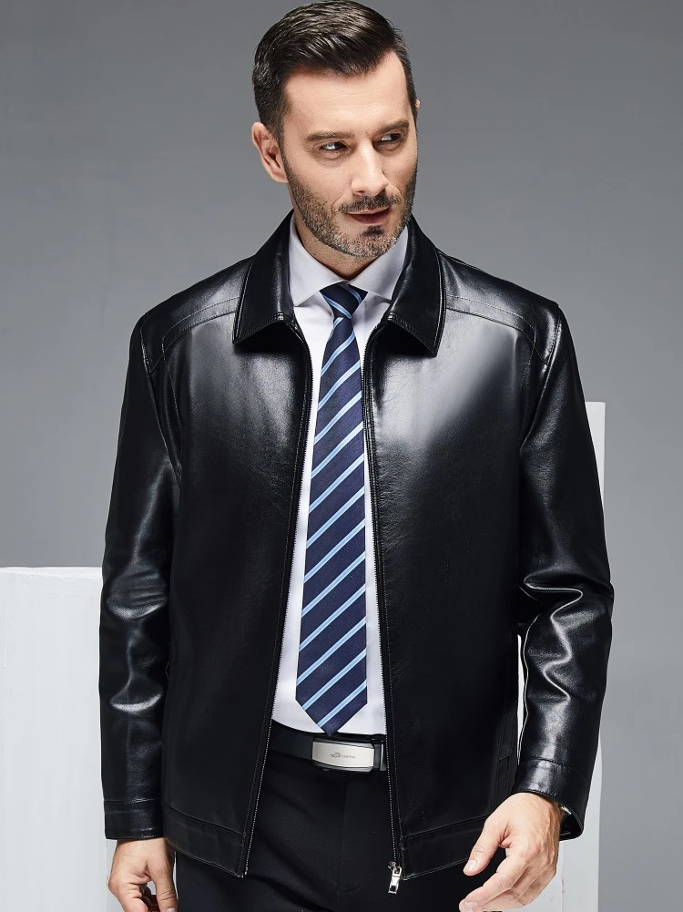 

Clothing 4xl Men's 2021 Outwear Lapel Middle-aged Leather Jacket Sheepskin Plus Velvet Thick Large Size Men Jacke