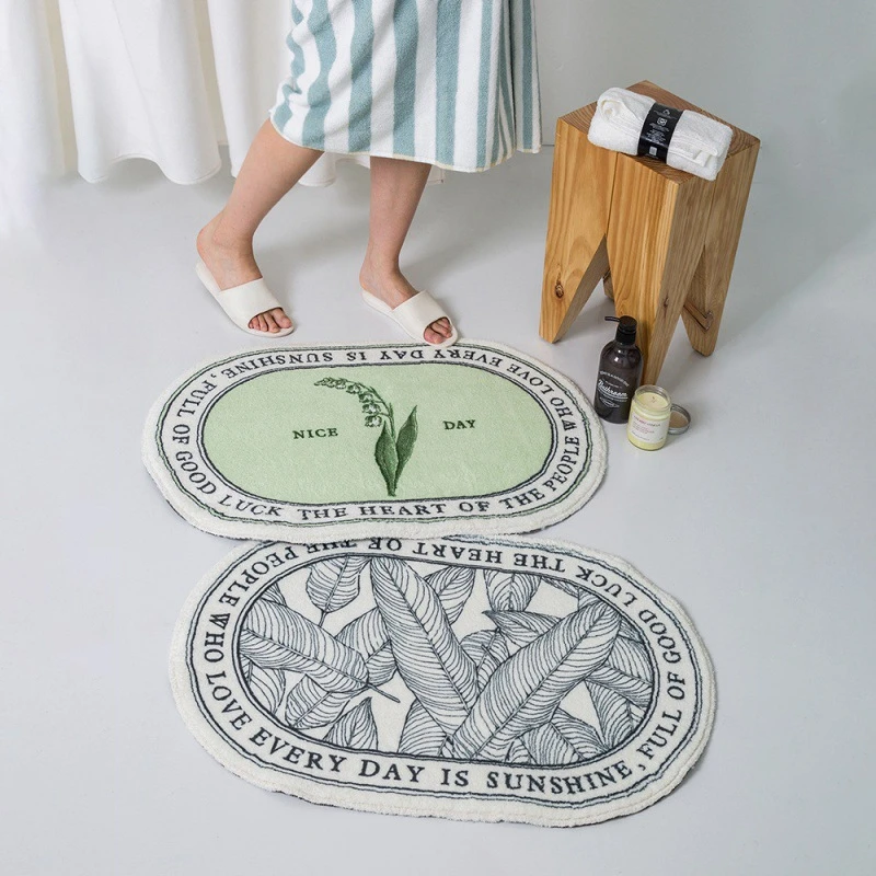 

Nordic Welcome Door Mat Home Decor Oval Fluffy Bath Mat Bathroom Non-slip Entrance Area Carpet Floor Mat Plant Pattern Carpet
