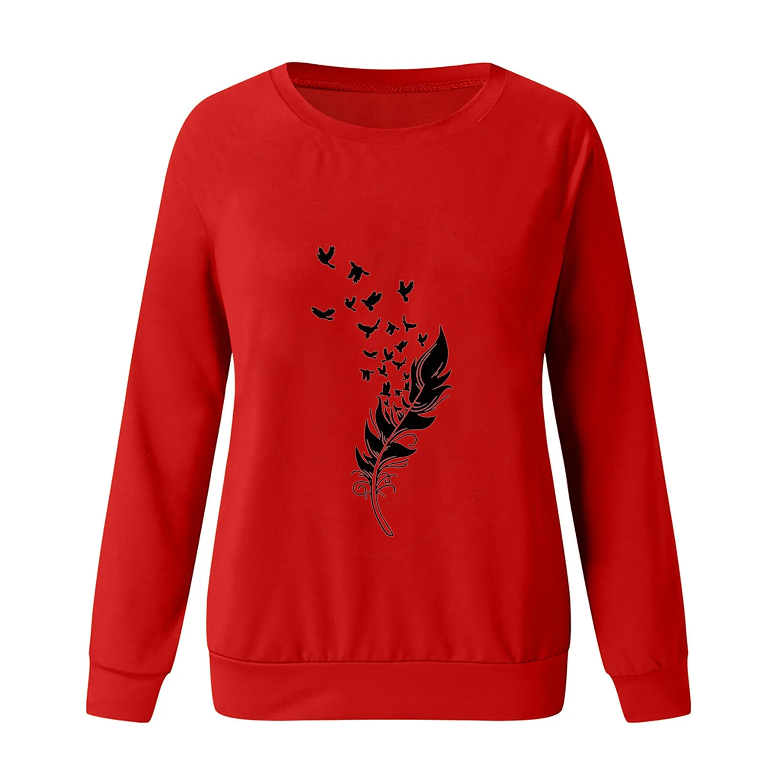 Harajuku Feather Print Hoodies Women Sweetshirts Casual Loose O Neck Long Sleeves Pullover Sweatshirt Spring Autumn Bluza Damska
