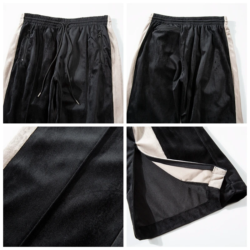 

Urban Streetwear Velvet Track Pants Autumn and Winter Hip Hop Patchwork Sweat Pant Loose Casual Velour Sweatpants Men 2020
