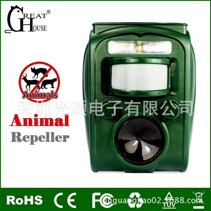 Ультразвуковой репеллент для птиц и собак на солнечной батарее светильник