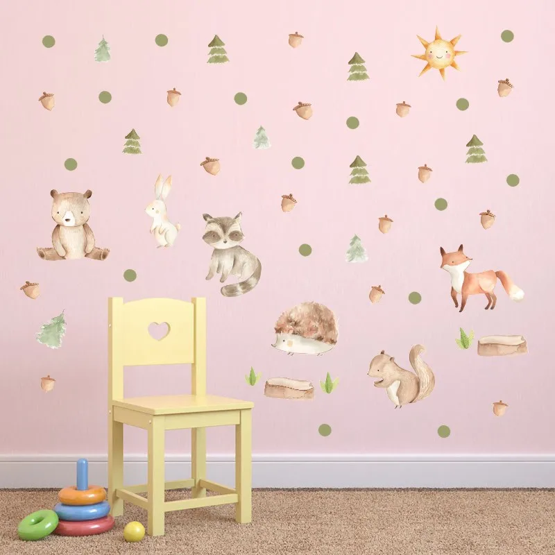 Фото Милый лес мультфильм лиса Медведь DIY Наклейка на стену в скандинавском стиле для детской комнаты роспись наклейки для детской домашний декор №3