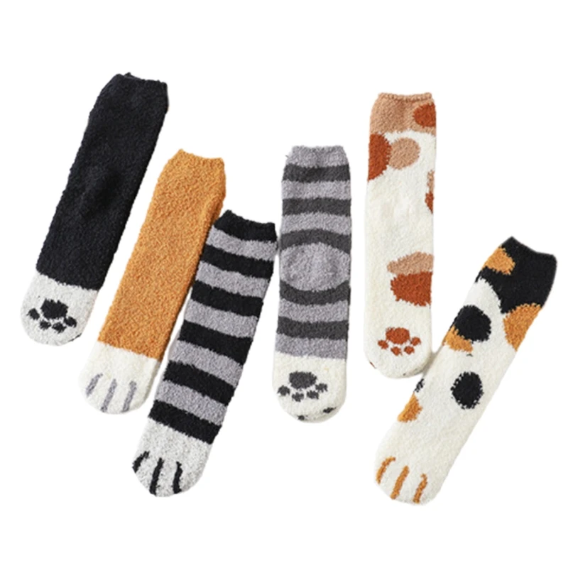 6 пар женские теплые зимние носки тапочки с кошачьими когтями|Носки| |