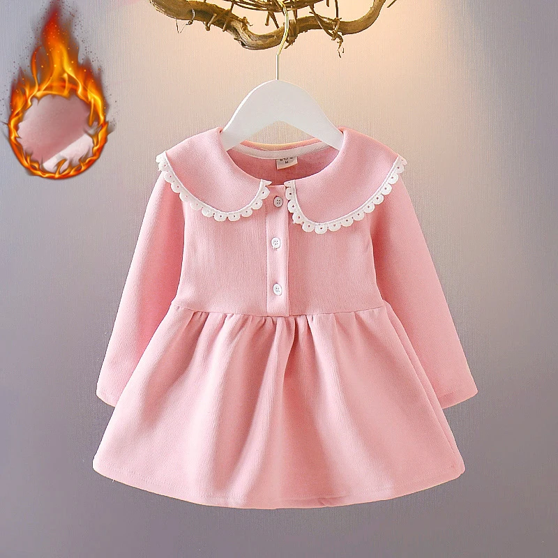 

Cute Kids Girls Long Sleeve Warm Dresses Princess Thicken Clothes for Children Girl Winter Dress