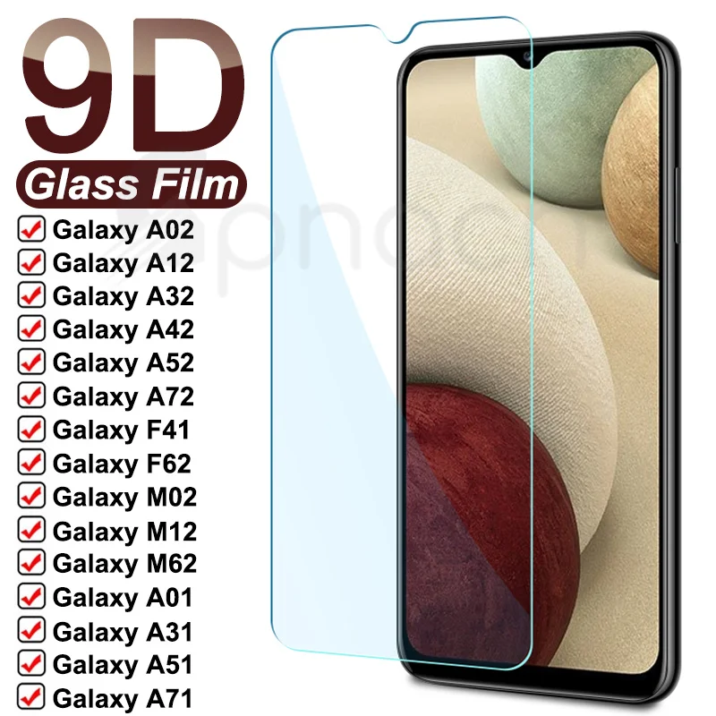 9D Protective Glass For Samsung Galaxy A02 A12 A32 A42 A52 A72 M02 M12 M62 Screen Tempered Glass F41 F62 A01 A11 A21 A31 Film