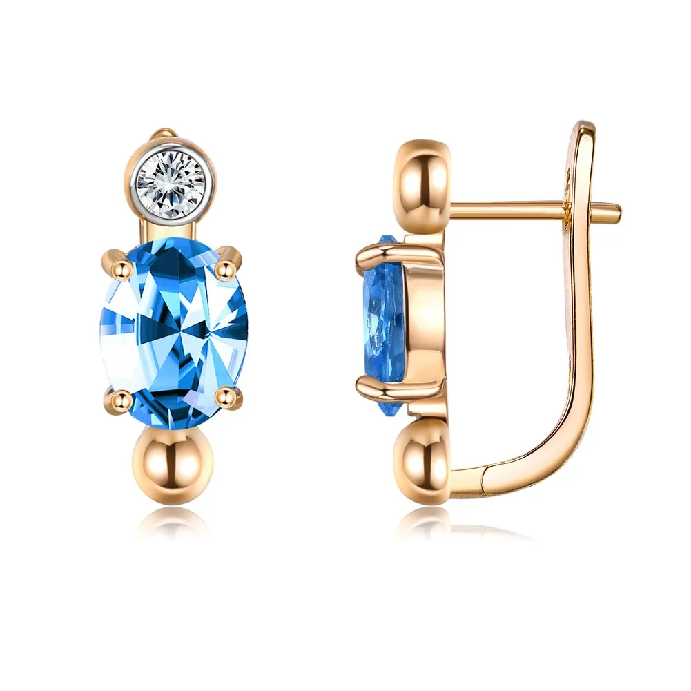 

ZEMIOR золотые серьги для женщин геометрический медные серьги-гвоздики в форме Овальный Голубой цирконий для выпускного вечера вечерние модн...