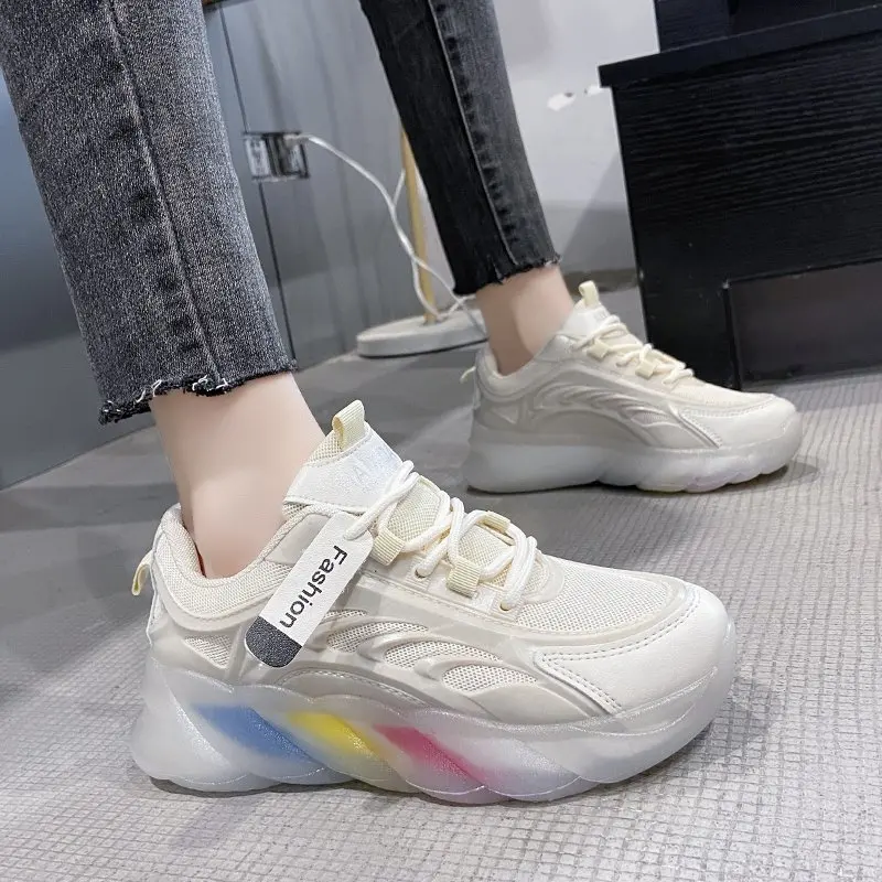 

Ladies Shoes Spring Women Sneakers Flat Platform Shoes Spring Fashion Lace-up Breathable Mesh Thick Bottom Chunky Sneakers 2021