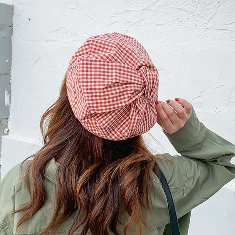 RUHAO Cotton Beret Hat Women Winter Elegant Plaid Stripes Fashion Autumn For Flat Cap Felt Berets | Аксессуары для одежды