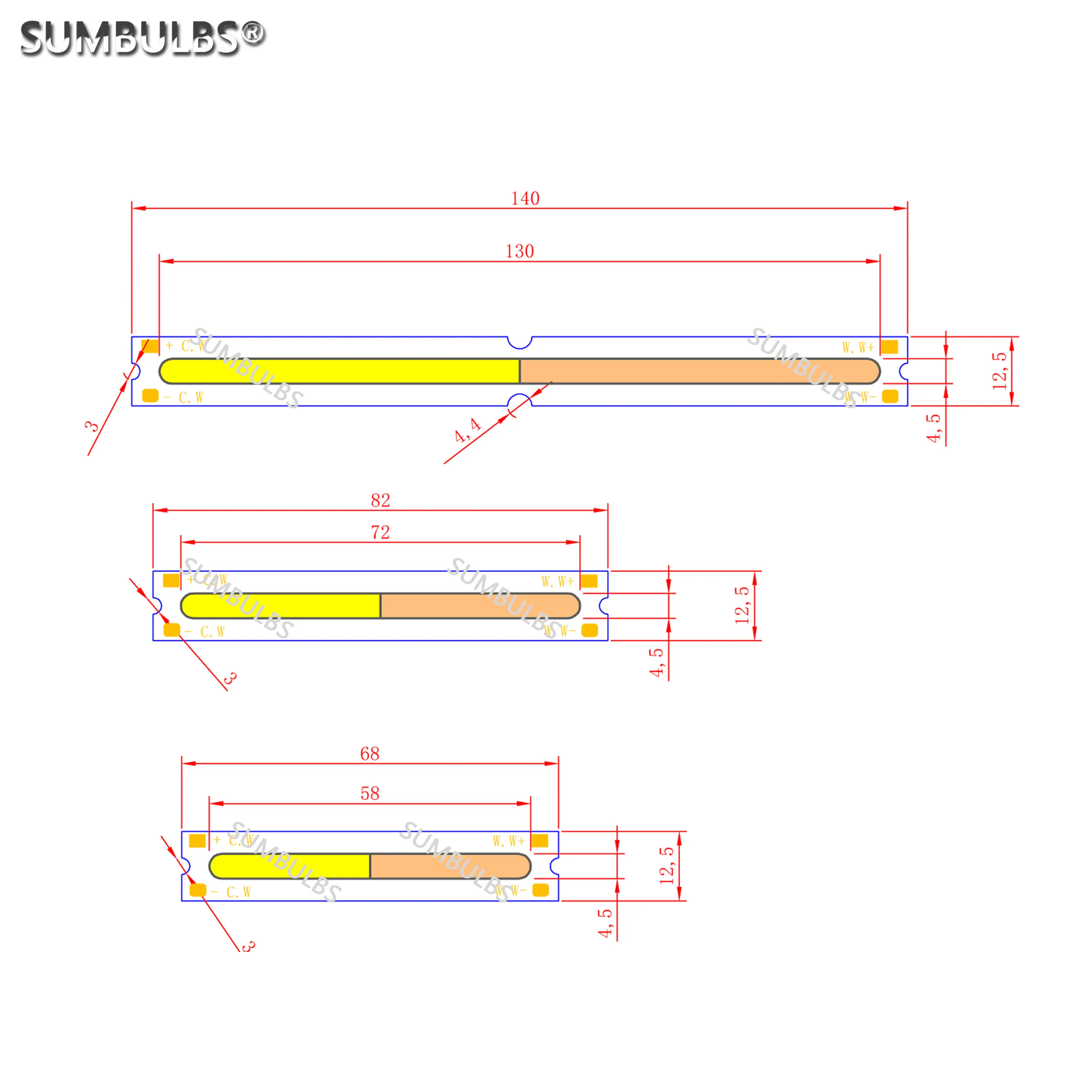 ЛЕМПОЧКИ DC 9V Двухцветная светодиодная лента Cob Bar Light Bulb Два цвета Красный Желтый