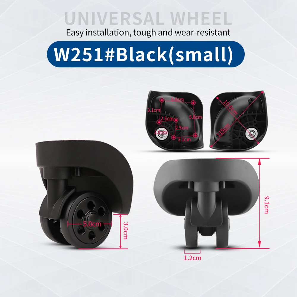 TANGYIPIN W251 Clothing Luggage Wheel Suitcase Travel Bags Repair Detachable Parts Portable Attachable Black Rubber Wheels