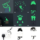 Светящаяся мультяшная наклейка на выключатель, светится в темноте, наклейка для домашнего декора, Украшение стен, наклейки, люминесцентный переключатель, обои