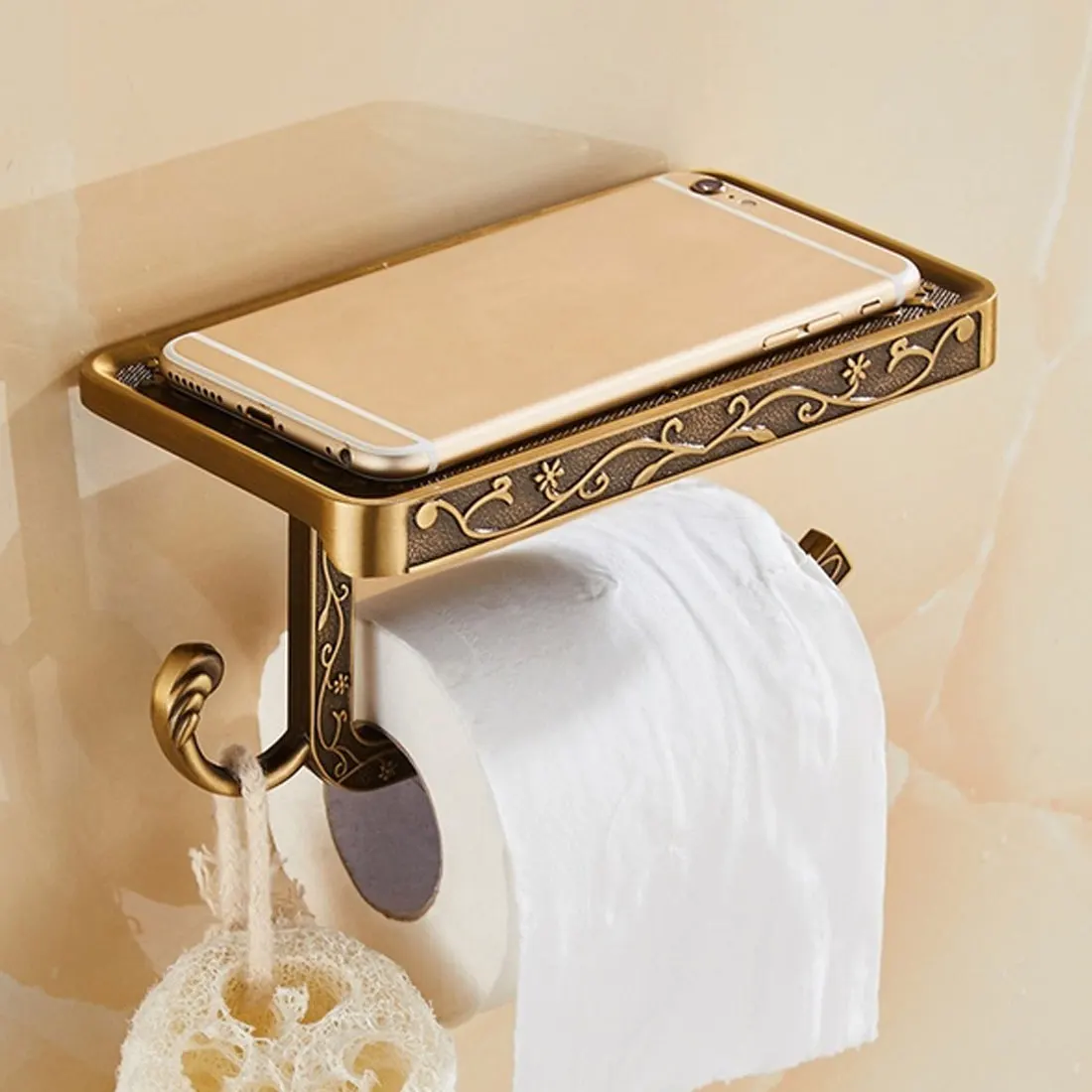 Bathroom Hardware Set White Paper Mobile Phone Holder Space Aluminum Antique Roll with Shelf Toilet Box Wall Mount | Дом и сад