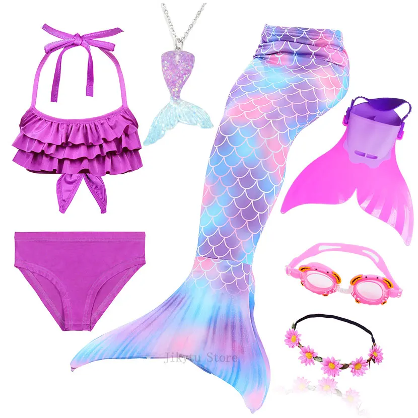 Kids Swimming Mermaid Tail Bikini Set can add with Monofin Flipper Ariel Costumes Cosplay Swimsuit Bathing Suit for Girls - Цвет: Package 1