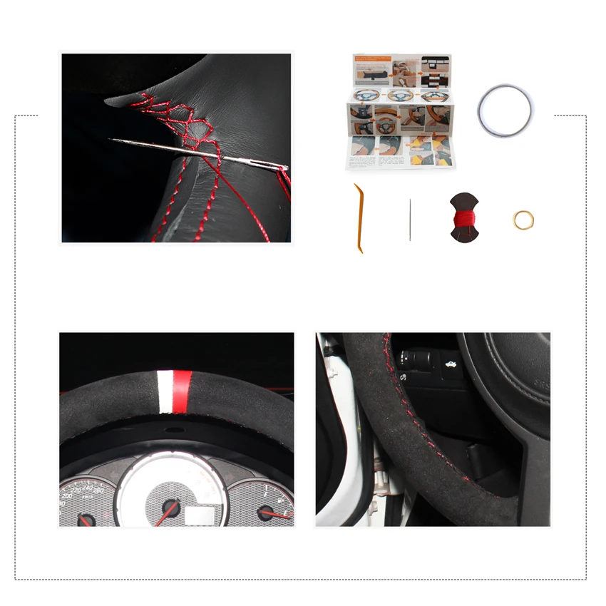 

MEWANT Black Genuine Leather Suede Hand Sew Car Steering Wheel Cover For Toyota 86(GT86) Subaru BRZ Scion FR-S FRS