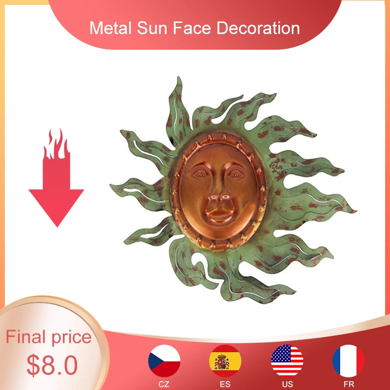 

Metal Sun Face Decoration Metal Art Sun Sculpture Wall Hanging Decor Yard Miniatures Statues Home Garden Outdoor Ornaments Gift