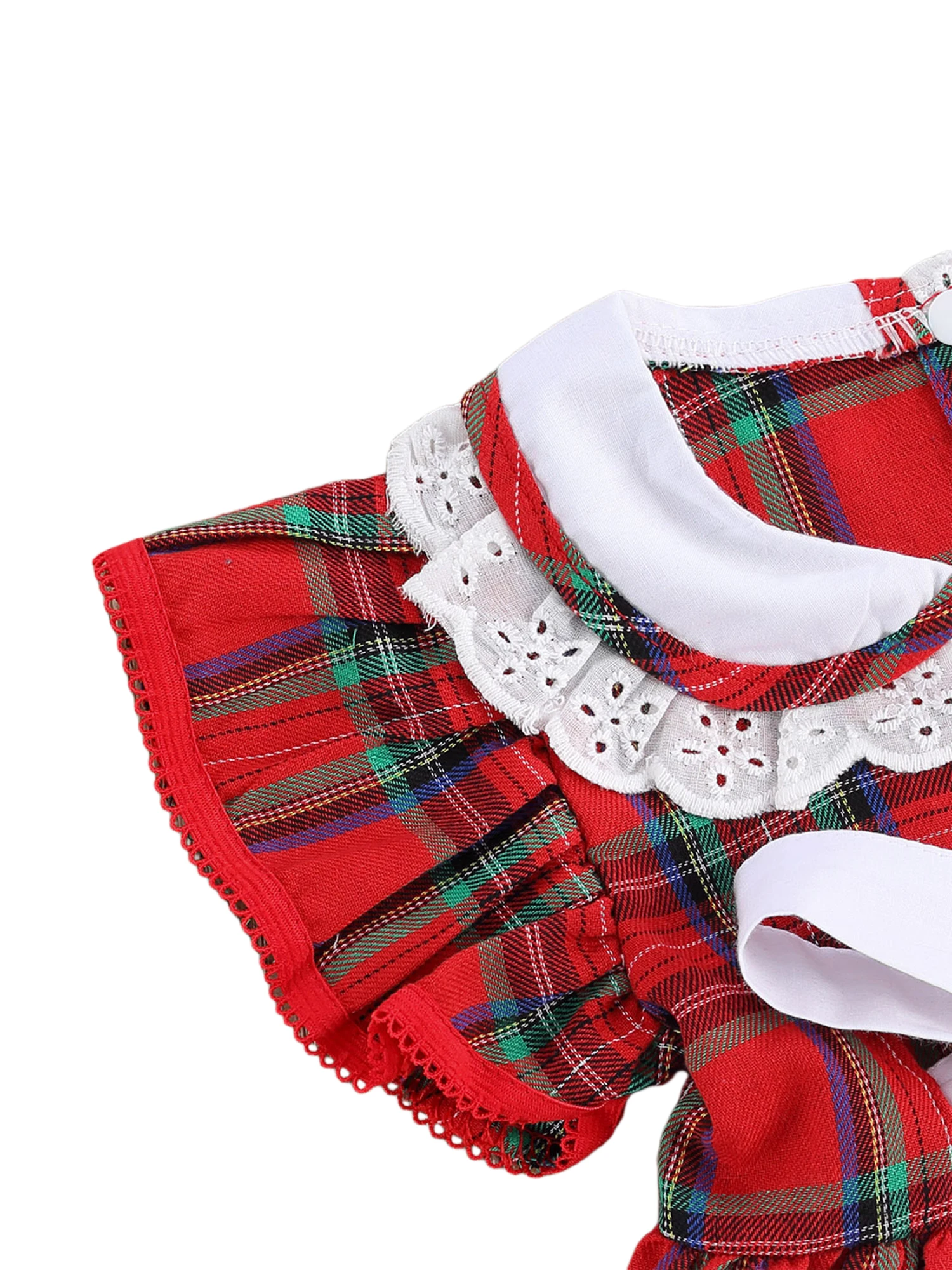 

Baby Girls Plaid Print Dress with Bow-knot Flare Sleeve O-neck with Lace Skirt, Children Casual Button-up Outfits 1-6 Years