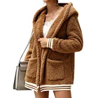 Осень 2021, шерстяное пальто с шапкой, длинная куртка в полоску, плотный теплый кардиган из смесовой ткани с карманами, плюшевое флисовое пушистое пальто, верхняя одежда