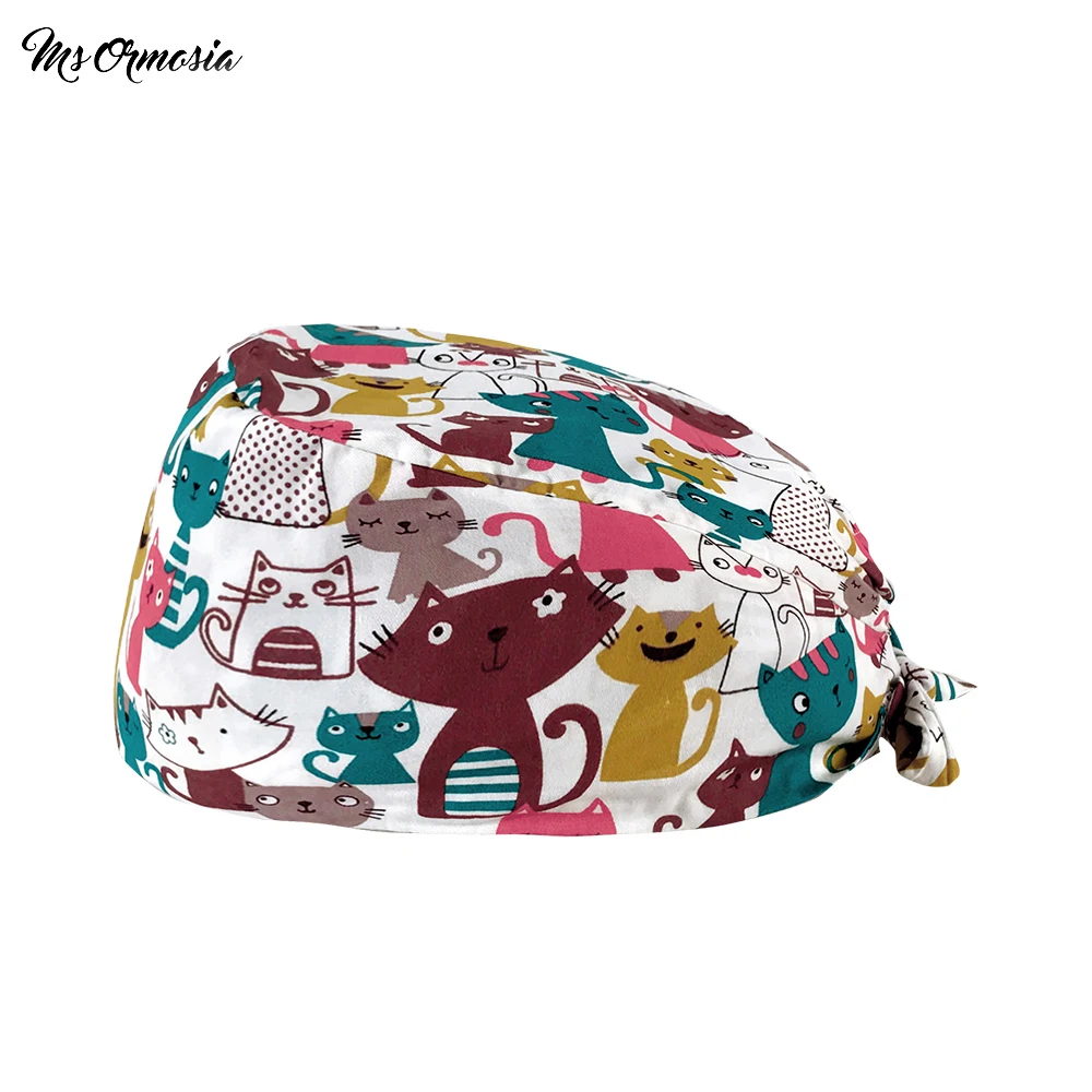 

Эластичные дышащие шапочки-скрабы с рисунком кошки из мультфильма «Рай», унисекс, для работы, для уборки и уборки, с центральным хвостом, ...