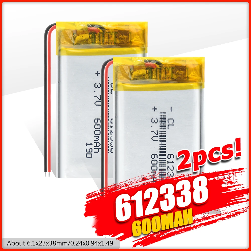 Литий полимерные аккумуляторы 2/4 612338 600 мАч 3 7 В для DVR GPS MP3 MP4 колонок сотовых