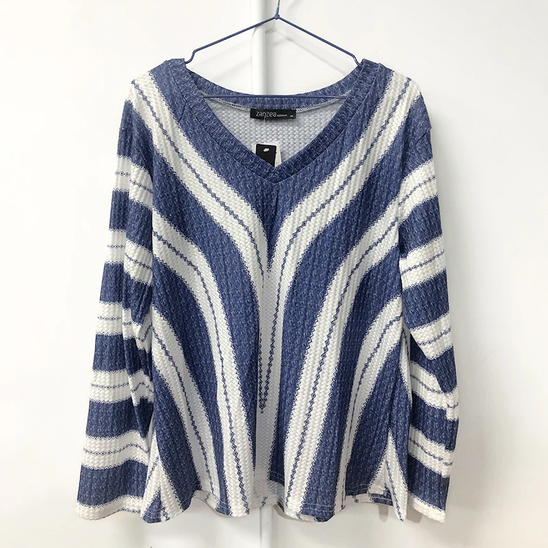 Женские свитера 2020 ZANZEA Модные полосатые топы повседневная Трикотажная блуза с