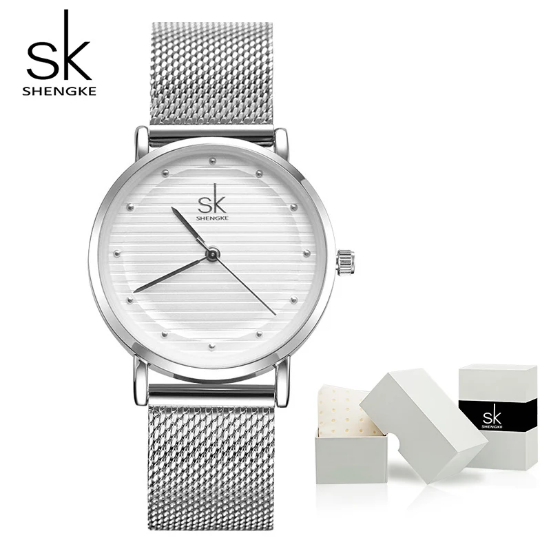 silver with box Shengke Роскошные модные женские креативные стильные часы Брендовые Часы с кристаллами и браслетом для женщин ювелирные изделия - Цвет: silver with box