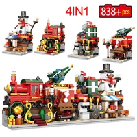 838pcs 4 in 1 city street view christmas tree ice cream shop building blocks friends train snowman bricks toys for kids gifts