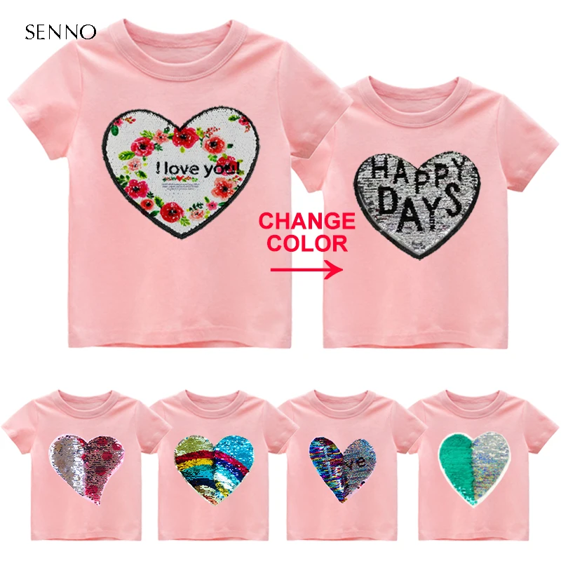 Футболка с блестками для девочек меняющая цвет футболка коротким рукавом