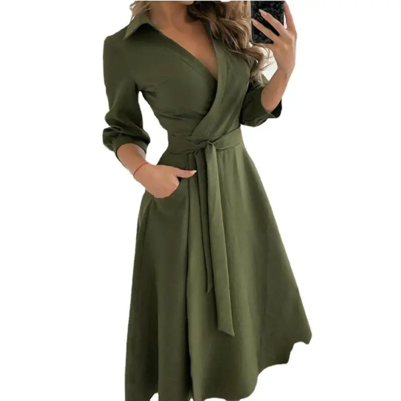 

Womens Long Sleeve Midi Dress Summer Casual Party Holiday Shirt Dresses Fashion