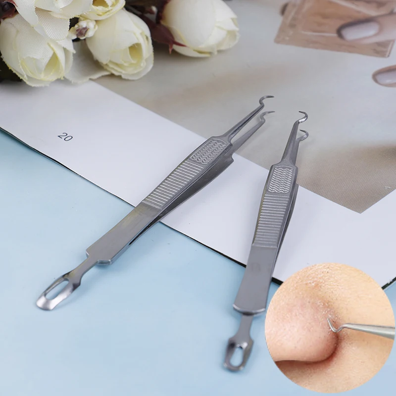 1PC Curved Straight Blackhead Tweezers Double Head Acne Anti Slip Stainless Steel Needle Removal Tool |