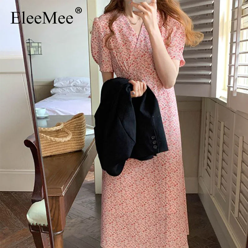EleeMee с классными клепками в виде Цветочный принт платье для женщин 2021 летнее