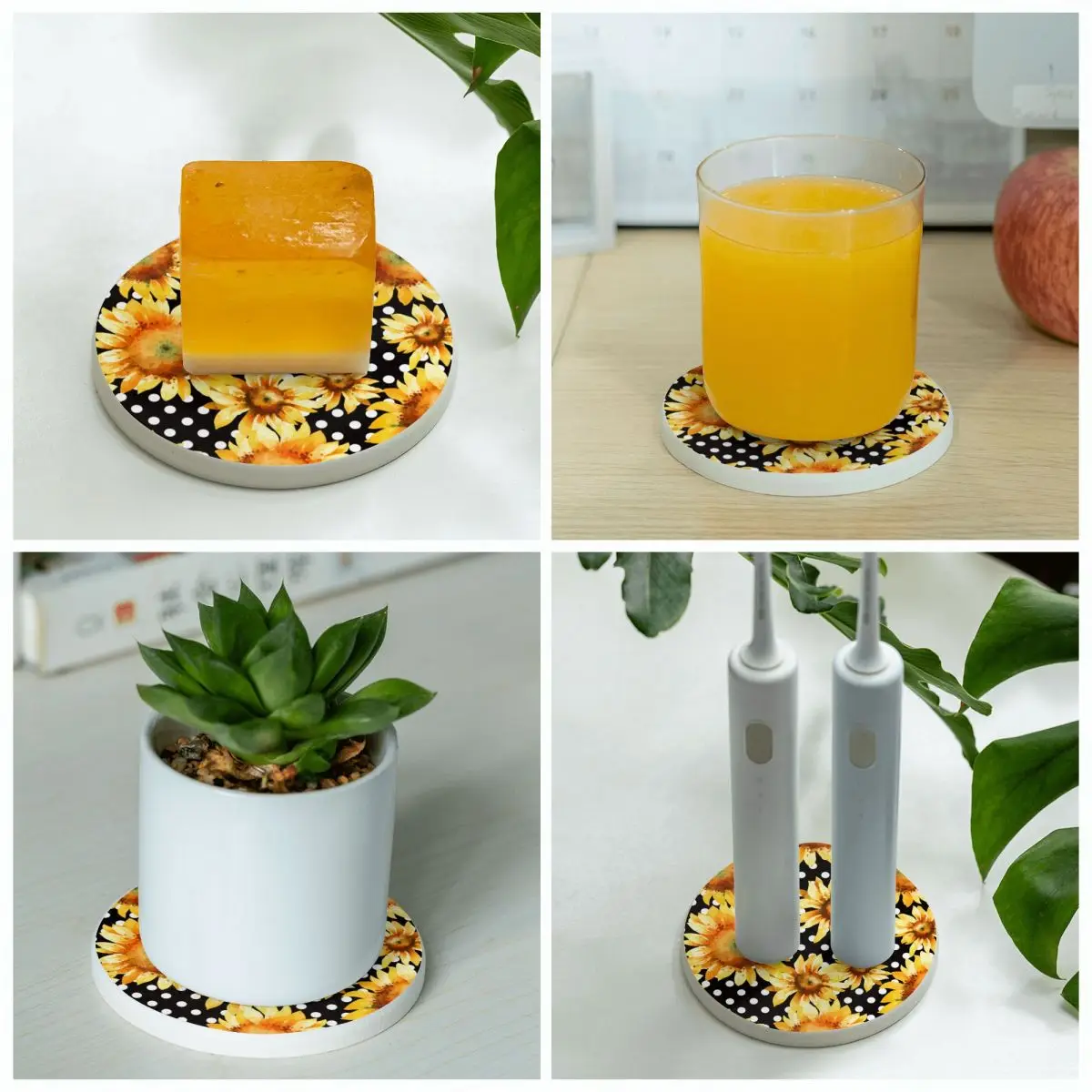 Чайная кофейная чашка Подставка под кружку подсолнухи акварель и точки декор