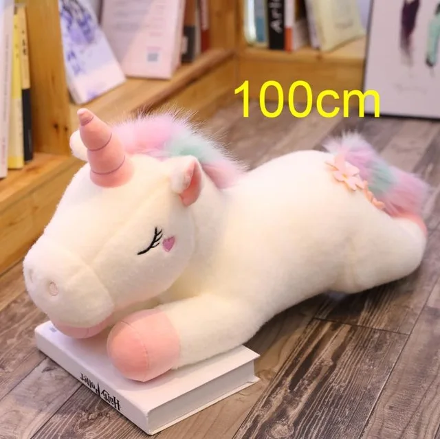 100cm lying white 100 см, большой размер, Kawaii, единорог, плюшевые игрушки, 3 вида стилей, чучело, единорог, лошадка с куклой, подушка, мягкие детские подарки, домашний декор - Цвет: 100cm lying white